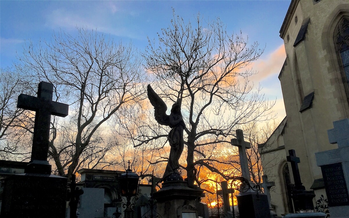 Sunset at Vysehrad Cemetery, Prague